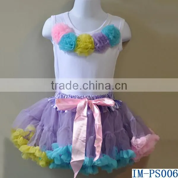 Top Quality Girls Boutique Clothes Baby Blue Tutu Skirts Sets with Chiffon Ruffle Tanks Tops IM-PS009
