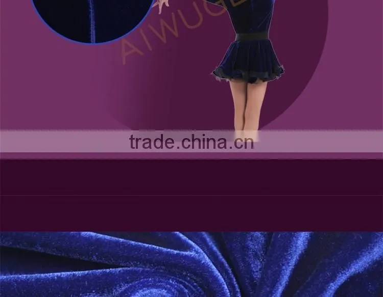 Girls Velvet Turtleneck Long Sleeve Dance Latin Dresses Children Ballroom Dance Competition Dresses