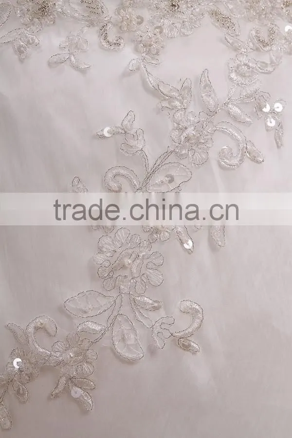 A-Line Taffeta Pearl Beaded Strapless Long Trail Gown Wedding dress AS00702