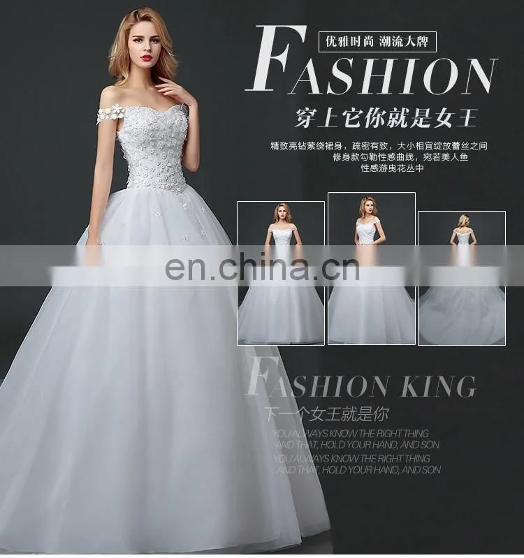 HS1610 Latest Applique Off Shoulder Long Train Bridal Gown Wedding Dress 2017