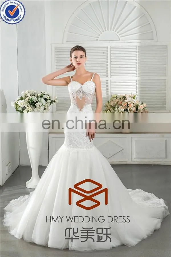 Alibaba HMY-S159 Real Model Customized Sexy Jerset Knit Back See through Corset Lace Bodice Mermaid Wedding Dress 2015