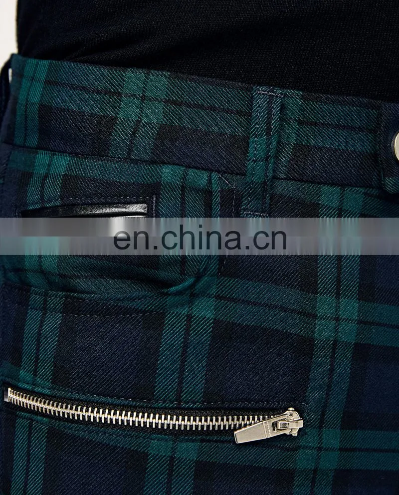New Style Wholesale Man Fashion Slim Fit Checked Trousers With Zips