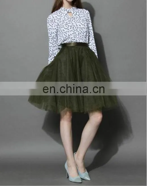 Mesh Tulle Skirt in Olive