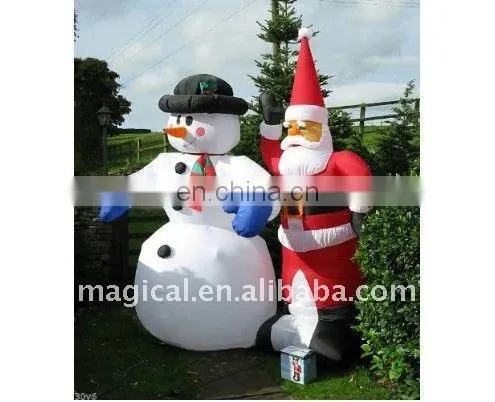 inflatable snowman and christmas tree