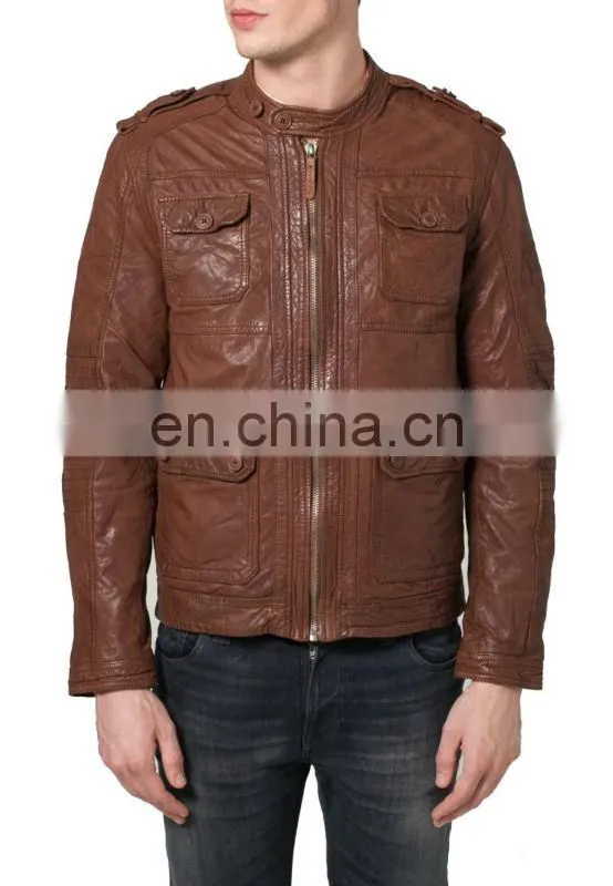 Men High quality leather jean pocket jacket