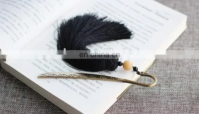 China style custom engraved logo bookmarks black antique metal bookmarks with fringe decoration