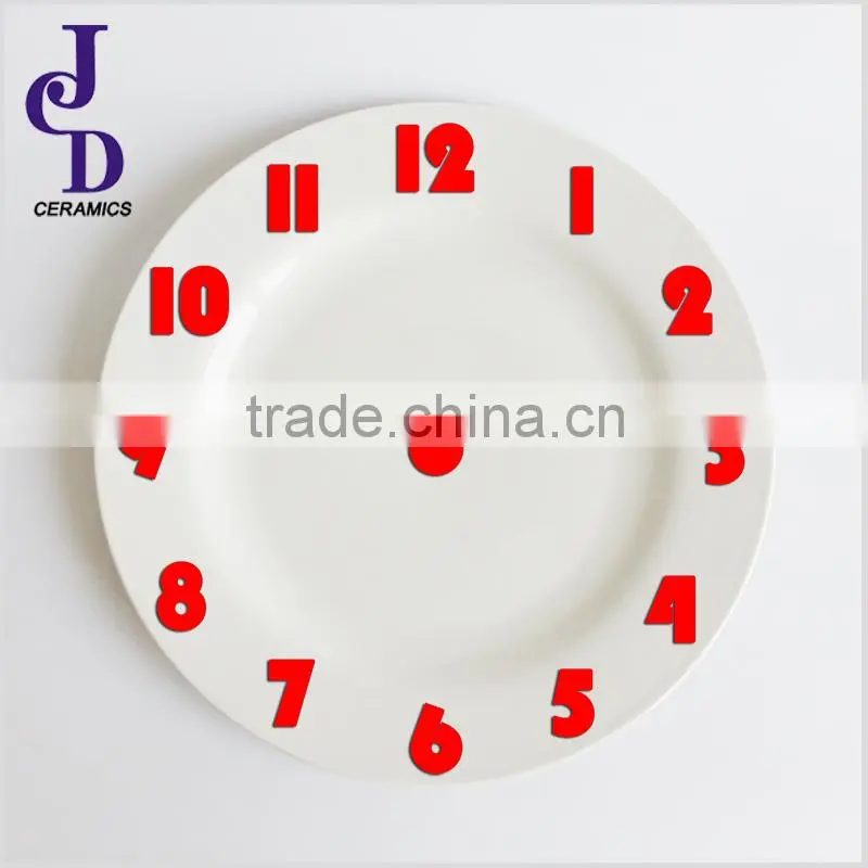 2014 new products porcelain plate with clock design
