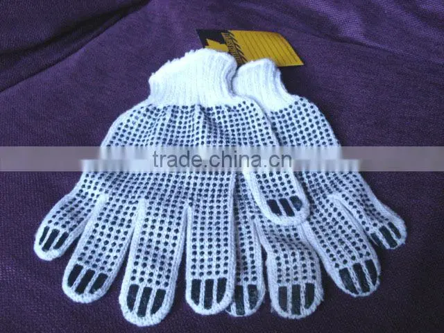 Slid resistant Cotton knitted PVC dotted work gloves with PVC dot LG014