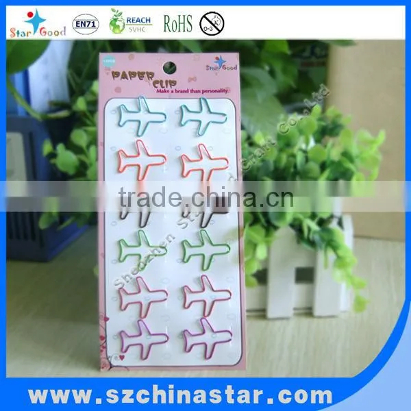 Different designs airplane shaped paper clip in tin box package