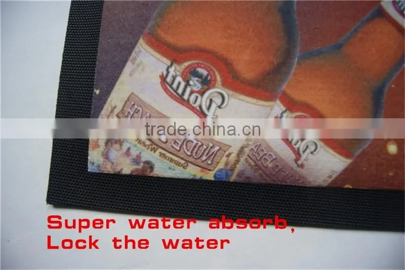Customized lLED bar mat with full color printing, super water absorb rubber LED bar mat