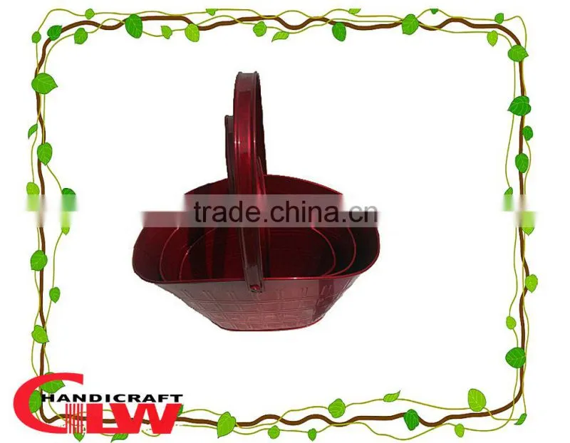 new products, set of 3 red iron basket with handle, gift and wedding basket