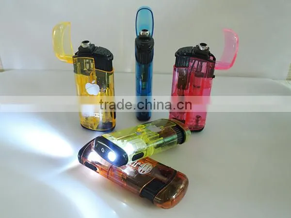 Fashion electric transparent printing logo refill valve cigarette lighter with flashlight