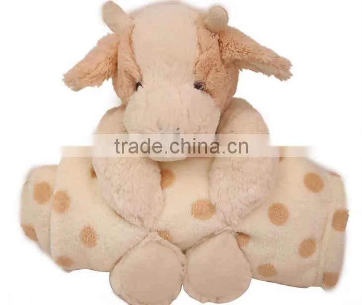 2015 new product soft baby stuffed plush toy blanket animal with blanket