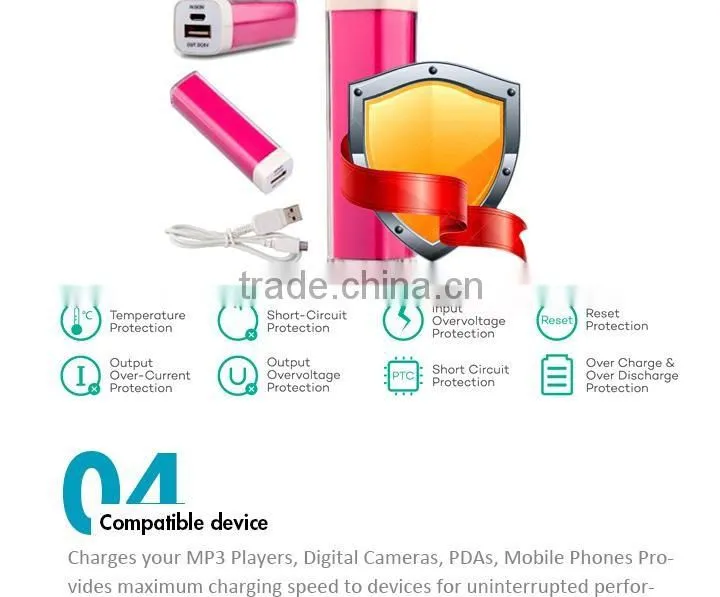 Mini 2600mAh External Battery Pack Compact "Lipstick" Size USB Universal Portable Power Bank Charger