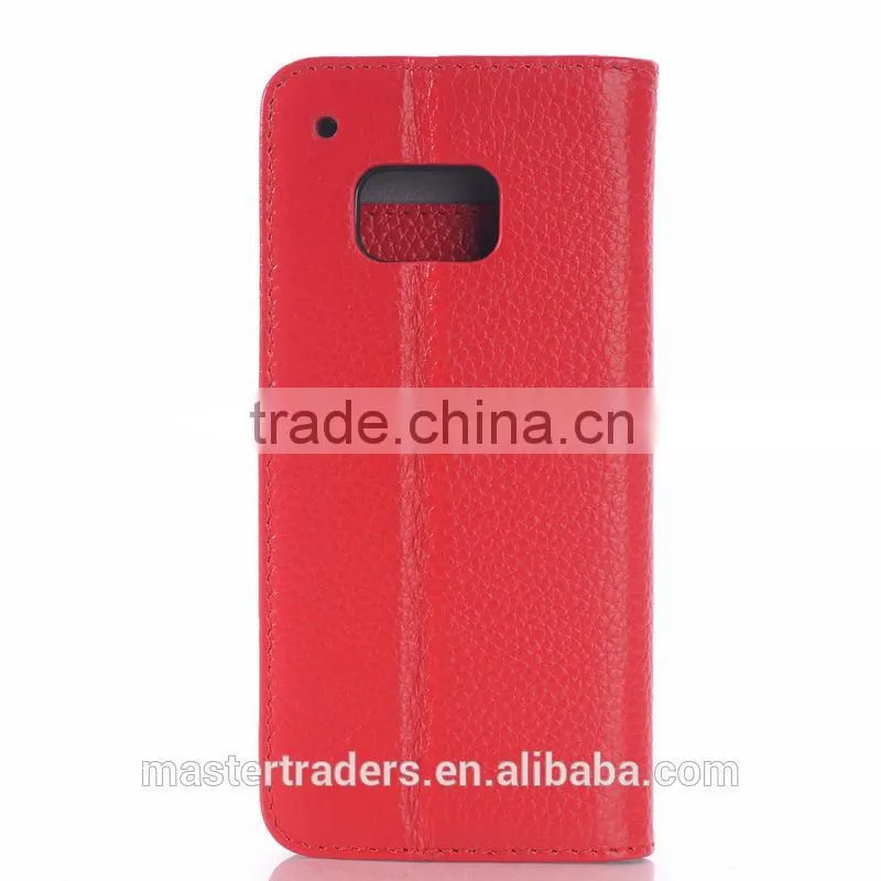Cheap Litchi Grain Wallet Flip Real Genuine Leather Case For HTC One M9 MT-3090