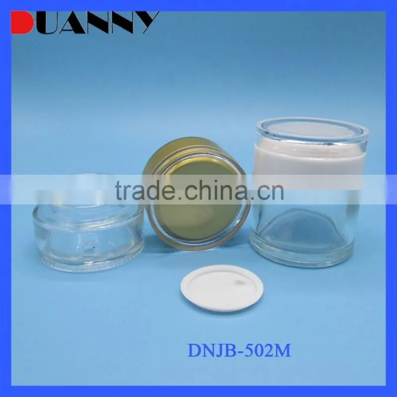 Wholesale Glass Jars Lids ,Wholesale Cosmetic Glass Jar Clear 50G With Plated-Colored Cap