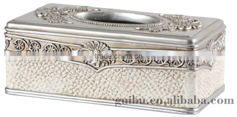 2014 HOT sale white flower plated Luxury Resin tissue box for gift factory