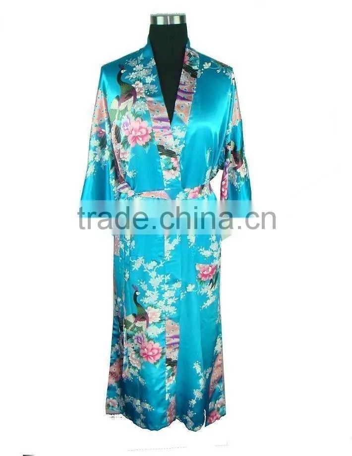 10 Colors Women Peacock Kimono Robe Silk Pajamas Girl Sleepwear Summer Yukata with Belt China Factory Direct Supply offer OEM