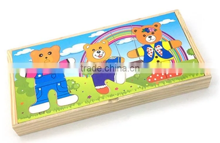 wooden bear dress family animal puzzle for kids