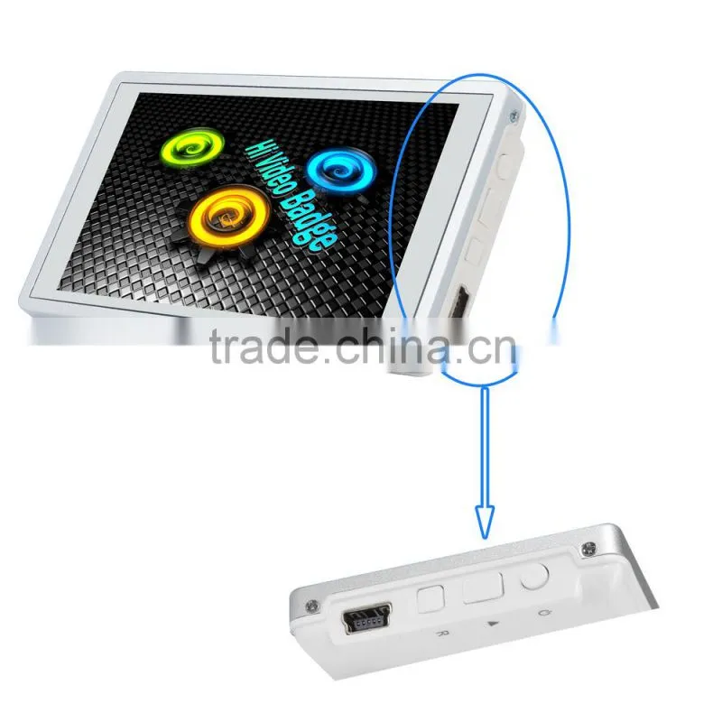 High Definition Wearable Video Namecard Tag Video Badge VNT1000B TFT Screen 8-10hrs Display 4GB Memory