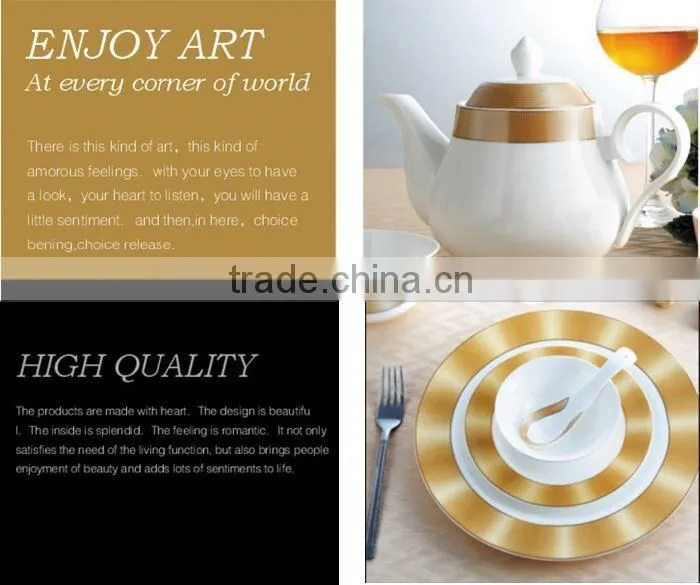 round shape golden color decal tableware ceramic bone china dinner sets