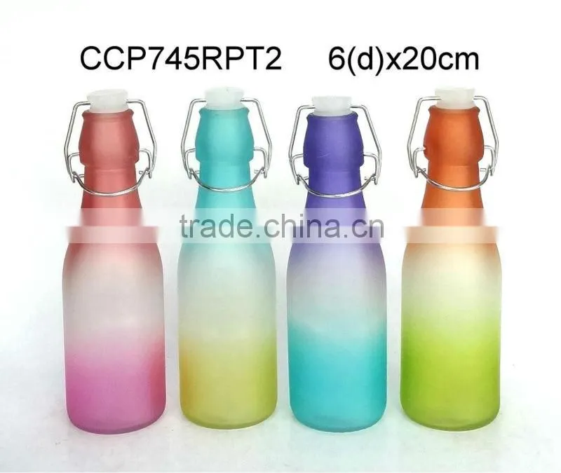 Glass bottle with straw with metal rack(CCP843/2T)
