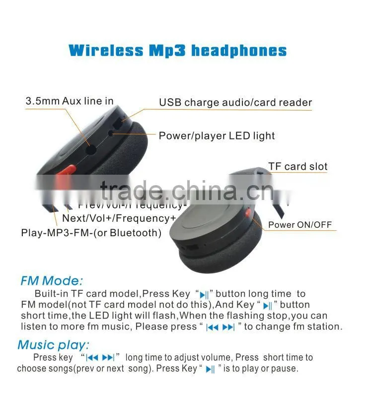 Low price mp3 headphone support memory card,headphone mp3 with fm built-in battary
