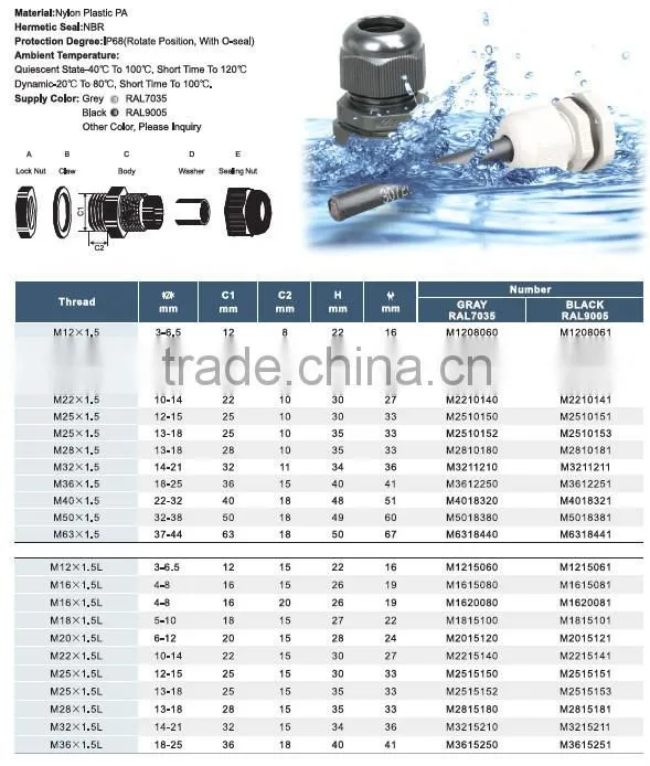 Newest IP68 Cable Fittings Brass Plating Waterproof Cable Gland