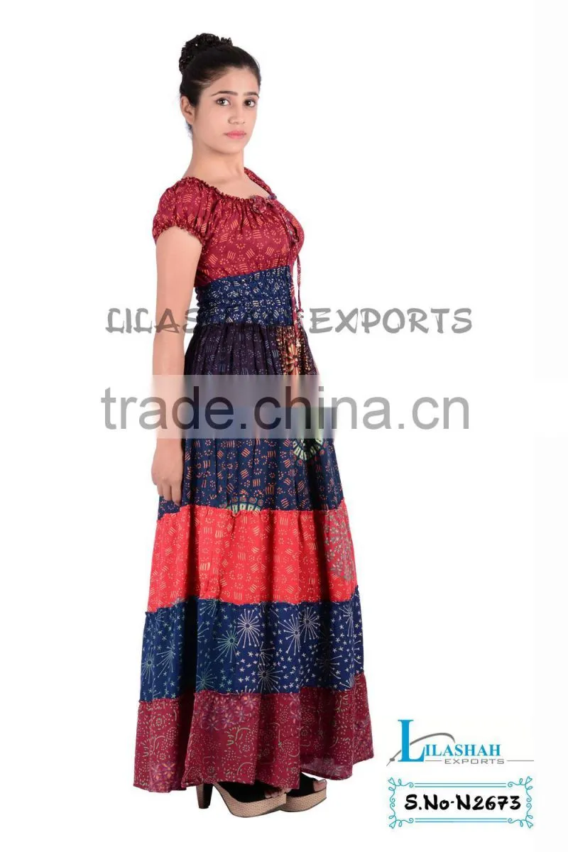 N2673 Rayon Mandala Block Printed Long Dresses mandala long party wear dresses