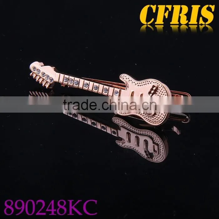 Crystal Inlaid Tie Bar,Guitar Design Tie Clip Multi-Color Choosed