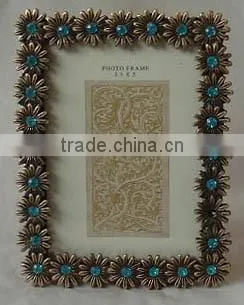 jewel in flower decorated metal zinc alloy photo frame for home decoration