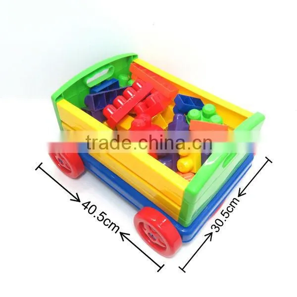 45cm height big size trolley with 30pcs 1.3MM very cheap building block plastic educational toy for kids