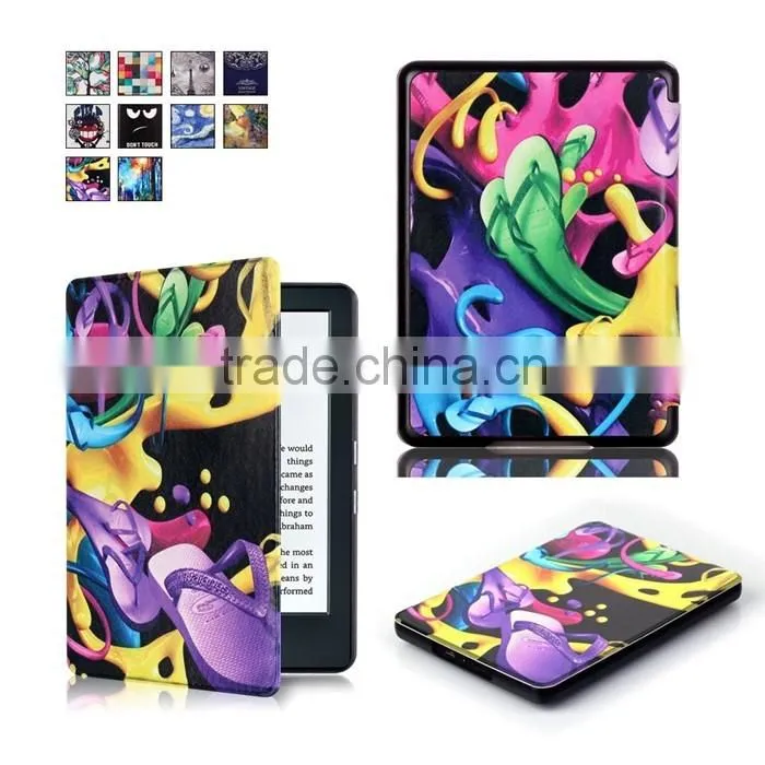 PU Hard Cover Colorful Printing Smart Case for New Kindle 2016