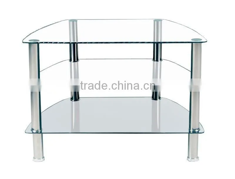 TV-2314 Modern 3 tier tempered glass TV stands TV tables with stainless steel legs
