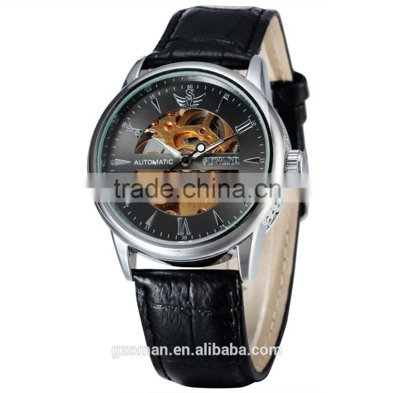 luxury genuine leather men watch gold skeleton automatic watch bracelet casual watch