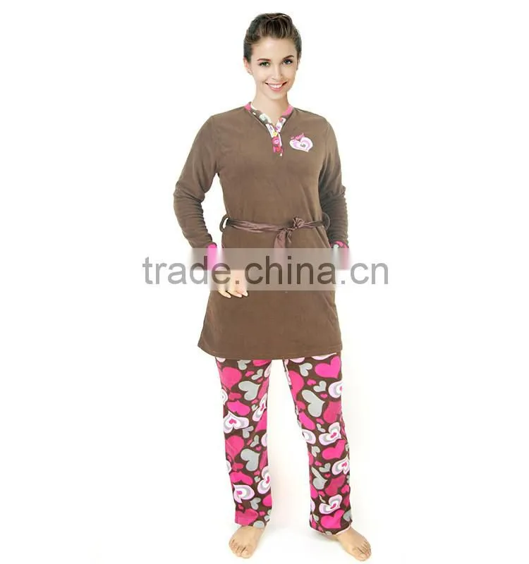 Kevince women polar fleece pyjamas set AOP heart 1000pcs up OEM factory directly