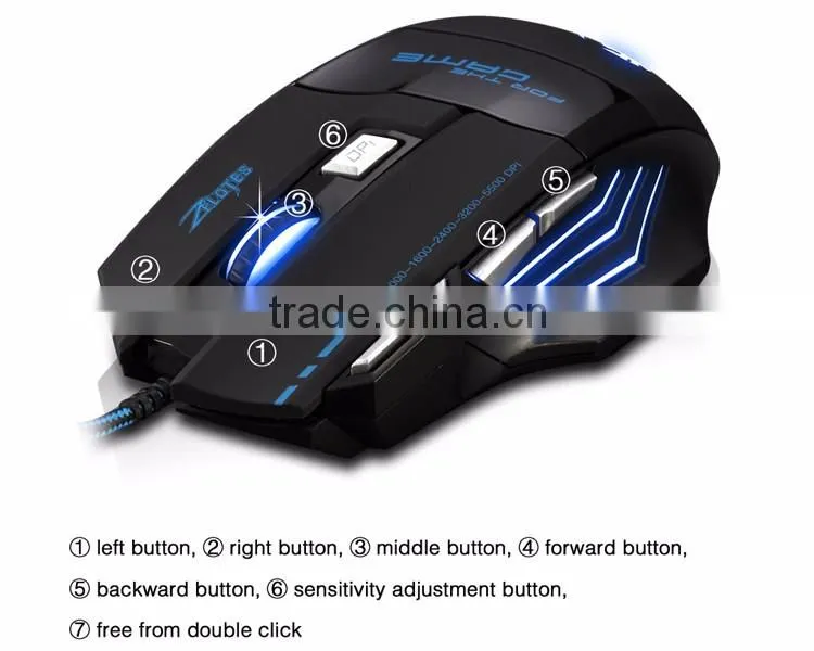 Zelotes 5500 DPI 7 Button LED Optical USB Wired Gaming Mouse for Pro Gamer