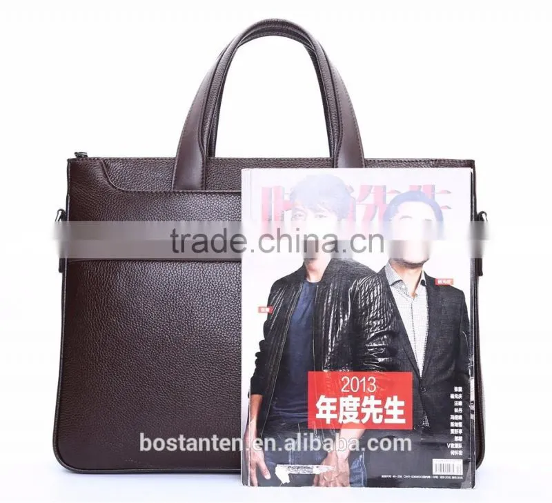 horizontal cowhide leather vintage men briefcase laptop bag messenger hand bag