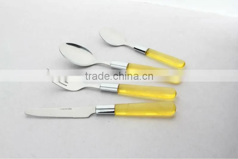 Transparent plastic handle stainless steel dinnerware