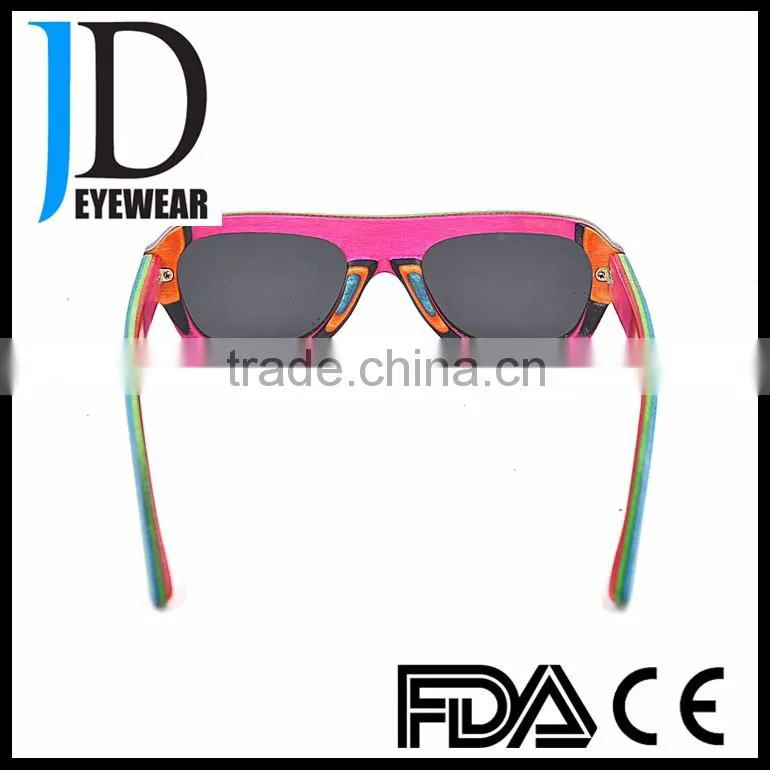 Custom made Cat 3 UV400 funny sunglasses, Fashion Flat Top Aviator Wood Sunglasses