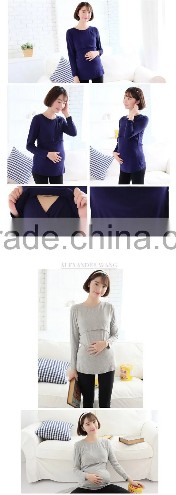 Solid Plus Size Pregnancy Maternity Shirt Peek A Boo Long Sleeve