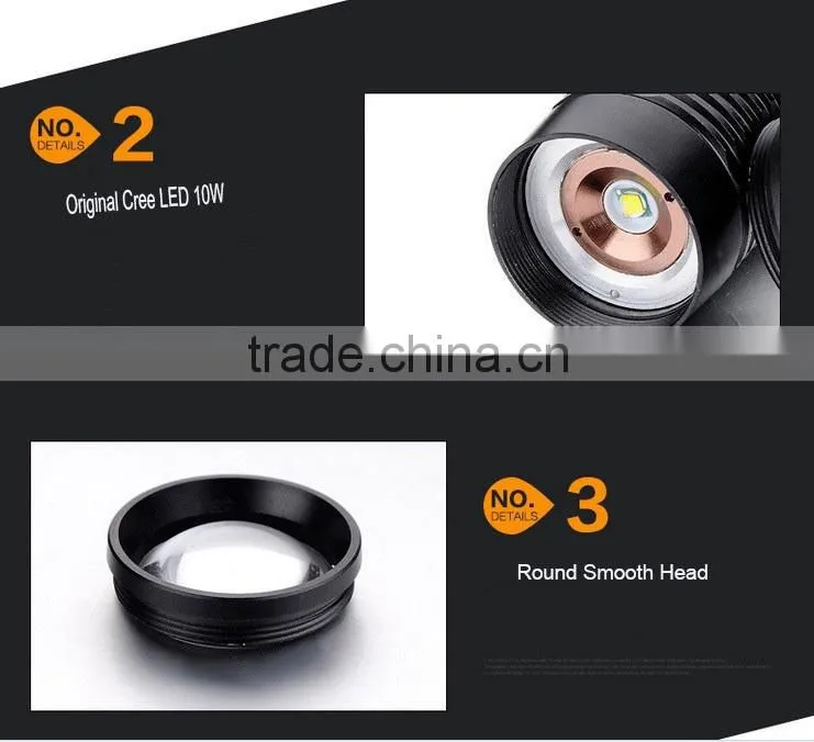 waterproof alluminum alloy high power led torch light 2000lm