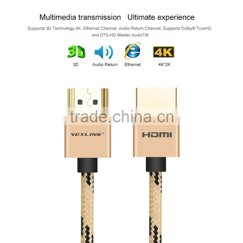 VOXLINK metal head1m/1.8m/3m OEM HDMI 1.4v 19 + 1 to HDMI 1080P 4K cable for TV monitor