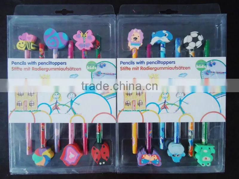 cartoon pencil with eraser/ wooden penci with animal eraser