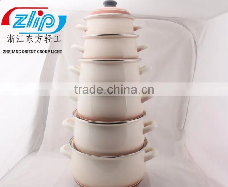 6 Pcs High Casserole Straight Shape W/Hollow Handle & Metal Cover Decor