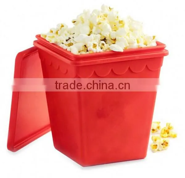 Easy handling microwave safe silicone pop corn container