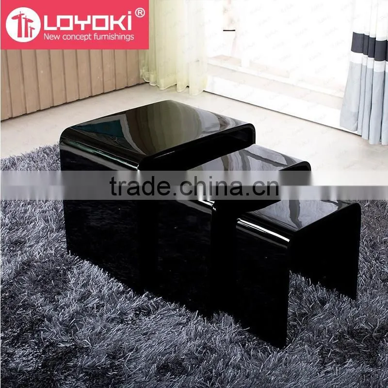 nest table set of 3 with High Glossy MDF wood Side Table with carving flower Living Room coffee table with glass