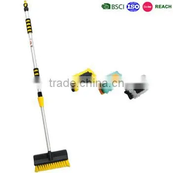 Extendable water flow through car wash brush, long handled floor cleaning brush