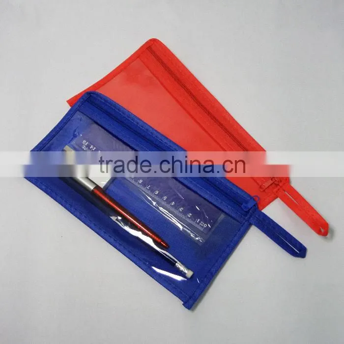 Hot selling cheap non woven clear PVC office stationery bag with zipper