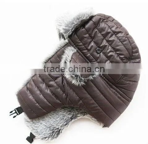 Snow ski wool buffaro check rabbit fur aviator winter trapper hat with ear flaps